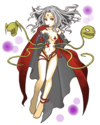 Rule 34 | 1990s (style), 1girl, anklet, breasts, cape, cloud of darkness, dissidia final fantasy, elbow gloves, female focus, final fantasy, final fantasy iii, full body, gloves, grey hair, jewelry, long hair, midriff, navel, pasties, pontaouka, red eyes, solo, white background
