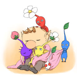 Rule 34 | 1boy, alternate costume, big nose, black eyes, black socks, blanket, blue pikmin, blue skin, brown hair, brown pants, bud, closed eyes, colored skin, commentary request, creature, flower, full body, hand on another&#039;s chin, holding, holding blanket, holding creature, hug, looking at another, naru (wish field), nintendo, no mouth, no shoes, olimar, pants, pikmin (creature), pikmin (series), pointy ears, pointy nose, purple hair, purple pikmin, purple skin, red eyes, red pikmin, red skin, shadow, short hair, sitting, sitting on head, sitting on person, socks, solid circle eyes, straight-on, triangle mouth, under covers, very short hair, white background, white flower, white pikmin, white skin, yellow pikmin, yellow skin