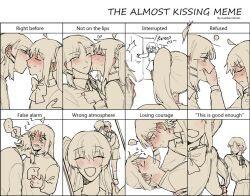Rule 34 | !, ..., 3girls, absurdres, ahoge, almost kissing meme (meme), asymmetrical hair, blush, bocchi the rock!, bow, bowtie, caught, closed eyes, collared shirt, commentary, covering another&#039;s mouth, ear blush, english commentary, english text, hair down, hair ornament, hairclip, half-closed eyes, hand over another&#039;s mouth, heart, highres, holding hands, ijichi nijika, imminent kiss, kiss, kissing cheek, kita ikuyo, limited palette, long hair, looking at another, meme, multiple girls, neck ribbon, nervous sweating, one side up, open door, open mouth, parted lips, ribbon, school uniform, selfie, shimokitazawa high school uniform, shirt, shirt grab, short hair, side ponytail, smile, spoken ellipsis, spoken exclamation mark, sweat, thai text, translation request, walk-in, yamada ryo, yogurt pt, yuri, zzz
