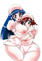 Rule 34 | 2girls, artist request, blush, character request, covered erect nipples, multiple girls, nipples, nurse, smile, source request