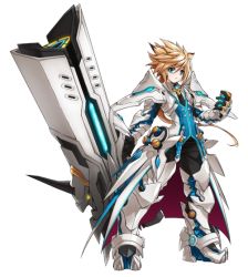 Rule 34 | 1boy, armor, blackjd83, blonde hair, boots, chung seiker, elsword, full body, gauntlets, gloves, greaves, green eyes, long hair, male focus, official art, pants, solo, spiked hair, standing, surcoat, tactical trooper (elsword), white background