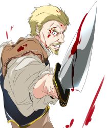 Rule 34 | 1boy, angry, askeladd, blonde hair, blood, clenched teeth, constricted pupils, looking at viewer, solo, sword, teeth, umanosuke, vinland saga, weapon, white background