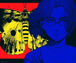 Rule 34 | 1girl, bug, butterfly, expressionless, fear &amp; hunger, fear &amp; hunger 2: termina, forehead, glasses, highres, insect, kocho 15, looking to the side, olivia (fear &amp; hunger), portrait, solo, twitter username, wind