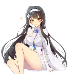 Rule 34 | 1girl, absurdly long hair, bad id, bad pixiv id, black hair, blush, breasts, brown eyes, cleavage, closed mouth, flower, girls&#039; frontline, hair flower, hair ornament, hairband, heart, large breasts, long hair, looking at viewer, sitting, solo, tp (kido 94), type 95 (girls&#039; frontline), very long hair