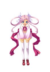 Rule 34 | 1girl, blue eyes, cropped jacket, full body, highres, hikage eiji, koihime musou, leaning forward, long hair, midriff, miniskirt, navel, open mouth, pink hair, ribbon, shoes, skirt, sleeves past wrists, solo, sonshoukou, thighhighs, transparent background, twintails, very long hair, zettai ryouiki