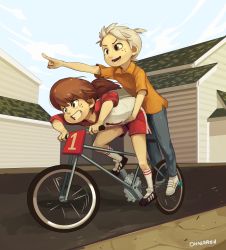Rule 34 | 1boy, 1girl, bicycle, bmx, brother and sister, brown hair, lincoln loud, lynn loud, ohnarev, outdoors, siblings, the loud house, white hair