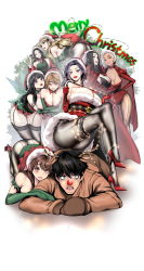 Rule 34 | 1boy, 6+girls, absurdres, ahn so-mi, animal costume, animal ears, antlers, arms under breasts, ass, belt, black belt, black hair, black legwear, blonde hair, blush, brave new world, breasts, brown hair, cellphone, christmas, cleavage, crossed arms, crossed legs, deer ears, dress, elbow gloves, garter straps, gloves, green gloves, grin, hand on own hip, hat, high heels, highres, holding, holding person, holding phone, holding whip, horns, jacket, jacket on shoulders, jin seo-rin, joo hyo-min, kim mi jung, large breasts, lee ja-sung, leotard, long hair, lying, merry christmas, multiple girls, na so-ri, on stomach, open mouth, pantyhose, parted lips, phone, purple hair, red dress, red footwear, red leotard, reindeer antlers, reindeer costume, santa costume, santa hat, seo jeong sook, short hair, sitting, sitting on person, skirt, smartphone, smile, thick thighs, thighhighs, thighs, whip, white background, yoo suk yeong, yoongonji