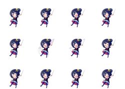 Rule 34 | 6+girls, black dress, black footwear, black hair, blue pantyhose, blush, chibi, closed eyes, closed mouth, commentary, dress, expressions, frown, hair bobbles, hair ornament, half-closed eyes, hanada hyou, holding, holding wand, keyboard print, lightning bolt, lightning bolt hair ornament, lightning bolt symbol, multiple girls, musical note, neckerchief, one side up, open mouth, original, pantyhose, red eyes, red neckerchief, sailor collar, shoes, short dress, short hair, short sleeves, smile, sweatdrop, tongue, tongue out, wand, white background, white sailor collar