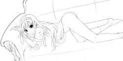 Rule 34 | bottomless, couch, greyscale, long hair, monochrome, ooji, solo, tagme