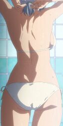 Rule 34 | bikini, breasts, dripping, jiisan baasan wakagaeru, saitou ine, screencap, showering, sideboob, swimsuit, white bikini, white hair