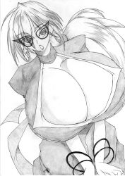 Rule 34 | 00s, 1girl, artist request, basquash!, bracelet, breasts, cleavage, cleavage cutout, clothing cutout, dress, earrings, female focus, gigantic breasts, greyscale, haruka gracia, jewelry, long hair, lunar bust, monochrome, solo, standing, sunglasses, white background