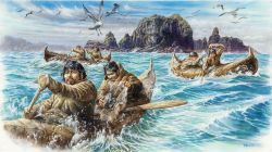 Rule 34 | animal, bird, black hair, boat, canoe, oar, prehistoric, water