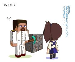 Rule 34 | 10s, 1boy, 1girl, ?, admiral (kancolle), bad id, bad twitter id, black thighhighs, brown hair, buro (kikuttyo-1211), crossover, dirty, dirty clothes, kaga (kancolle), kantai collection, military, military uniform, minecraft, minecraft pickaxe, one-hour drawing challenge, pickaxe, side ponytail, skirt, steve (minecraft), tasuki, thighhighs, translation request, twitter username, typo, uniform