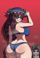 2girls absurdres ass bikini breasts elfabienst gensokyo_odyssey highres huge_ass kakkoi_elbertson large_breasts looking_back multiple_girls reiuji_utsuho sunglasses swimsuit tagme touhou triangular_eyewear