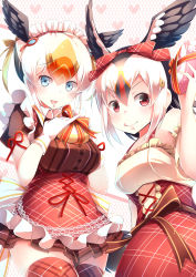 Rule 34 | 2girls, :p, absurdres, alternate costume, atlantic puffin (kemono friends), bird tail, bird wings, black hair, blonde hair, blue eyes, bow, commentary request, detached sleeves, frilled skirt, frilled sleeves, frills, gloves, hair bow, head wings, highres, kanzakietc, kemono friends, kemono friends festival, lace trim, maid headdress, multicolored hair, multiple girls, orange hair, plaid, plaid legwear, pleated skirt, red eyes, short hair, short sleeves, skirt, tail, thighhighs, tongue, tongue out, tufted puffin (kemono friends), white hair, wings, zettai ryouiki