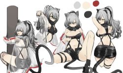 Rule 34 | 1girl, absurdres, animal, animal ears, arknights, bad id, bad pixiv id, bare shoulders, black footwear, black hair, black shorts, breasts, cat ears, cat girl, cat tail, color guide, commentary request, crop top, cropped legs, even (even yiwen), gradient hair, grey hair, hair between eyes, high ponytail, highres, holding, holding animal, hugging object, jacket, knee up, long hair, medium breasts, mouse (animal), multicolored hair, navel, off shoulder, open clothes, open jacket, outstretched arm, ponytail, schwarz (arknights), see-through, shoes, short shorts, shorts, simple background, sitting, sketch, solo, tail, v-shaped eyebrows, white background, yellow eyes