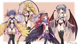Rule 34 | 4girls, apple, bandages, bat wings, blonde hair, blue hair, breasts, chaya mago, cosplay, detached sleeves, earrings, feathered wings, food, fruit, green eyes, grey hair, harpie dancer, harpie dancer (cosplay), harpie queen, harpie queen (cosplay), highres, hochun mieru, jewelry, kujaku mai, large breasts, looking at viewer, maiden in love, maiden in love (cosplay), medium breasts, mouth veil, multiple girls, one eye closed, purple eyes, rain megumi, red eyes, red hair, revealing clothes, saotome rei, signature, small breasts, thighhighs, twintails, vampire grimson, vampire grimson (cosplay), veil, whip, winged arms, wings, yu-gi-oh!, yu-gi-oh! arc-v, yu-gi-oh! duel monsters, yu-gi-oh! gx, yu-gi-oh! tag force