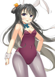 Rule 34 | 10s, 1girl, :p, adapted costume, alternate costume, animal ears, bad id, bad pixiv id, bare shoulders, black hair, breasts, fake animal ears, grey hair, hair ornament, hair ribbon, kankitsunabe (citrus), kantai collection, leotard, long hair, looking at viewer, medium breasts, multicolored hair, naganami (kancolle), navel, pantyhose, playboy bunny, purple pantyhose, rabbit ears, ribbon, simple background, solo, tongue, tongue out, very long hair, white background, wrist cuffs, wristband