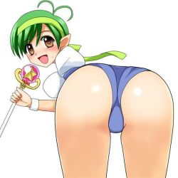 Rule 34 | 00s, ass, blush, from behind, green hair, looking back, mermaid melody pichi pichi pitch, open mouth, simple background
