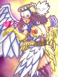 Rule 34 | 1girl, belt, digimon, digimon (creature), female focus, heart, highres, ladydevimon, mask, purification, solo, wings