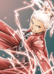 Rule 34 | 1boy, archer (fate), fate/stay night, fate (series), fighting stance, kinoe imashi, male focus, short hair, solo, sword, weapon, white hair