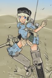 Rule 34 | 1girl, aohashi ame, beret, blonde hair, blue eyes, cannon, cecilia glinda miles, ear protection, gloves, goggles, goggles on head, gradient background, gun, hat, highres, mecha musume, open mouth, radio antenna, short hair, sketch, solo, strike witches, uniform, weapon, world witches series