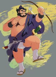 Rule 34 | 1boy, absurdres, akuemon, arm hair, arrow (projectile), bara, bare pectorals, beard, belly, bow (weapon), bulge, chest hair, commentary, english commentary, facial hair, fat, fat man, forked eyebrows, full body, fundoshi, gdoubt (picsontop), hairy, headwear request, hidari taisho, highres, holding, holding bow (weapon), holding weapon, japanese clothes, large pectorals, leg hair, male focus, male underwear, male underwear peek, mature male, muscular, muscular male, mustache, mutton chops, nipples, pectorals, sandals, short hair, sideburns, socks, solo, thick eyebrows, thick thighs, thighs, underwear, weapon, white male underwear