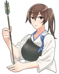 Rule 34 | 10s, 1girl, arrow (projectile), brown eyes, brown hair, hair between eyes, kaga (kancolle), kantai collection, long hair, muneate, shikuro (masax1107), side ponytail, simple background, solo