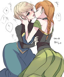 Rule 34 | 2girls, anna (frozen), blonde hair, blue eyes, blush, braid, brown hair, crying, crying with eyes open, disney, dress, elsa (frozen), closed eyes, french braid, french kiss, frozen (disney), half-closed eyes, highres, incest, kiss, kokuchuutei, long hair, multiple girls, off-shoulder dress, off shoulder, open mouth, orange hair, saliva, siblings, sisters, tears, tongue, tongue out, twin braids, twintails, yuri