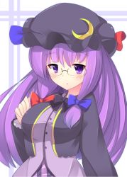 Rule 34 | 1girl, alternate color, crescent, female focus, glasses, hat, long hair, patchouli knowledge, purple eyes, purple hair, snow (gi66gotyo), solo, touhou