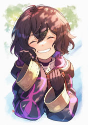 Rule 34 | 1girl, black gloves, black hair, blush, book, hugging book, closed eyes, commentary request, fire emblem, fire emblem awakening, gloves, hair between eyes, highres, holding, holding book, hood, hood down, jacket, long sleeves, messy hair, morgan (female) (fire emblem), morgan (fire emblem), nakabayashi zun, nintendo, hugging object, short hair, smile, solo