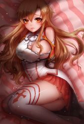Rule 34 | 10s, 1girl, ango, ankkoyom, armor, asuna (sao), bad id, bad pixiv id, bdsm, bondage, bound, breastplate, brown eyes, brown hair, detached sleeves, highres, long hair, rope, solo, sword art online, thighhighs, torn clothes, upskirt