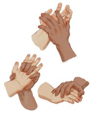 Rule 34 | chengongzi123, dark-skinned male, dark skin, disembodied hand, golden kamuy, hand focus, highres, holding hands, interlocked fingers, koito otonoshin, male focus, simple background, tsukishima hajime, white background, yaoi