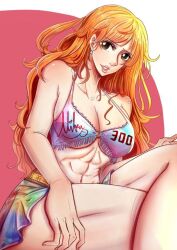Rule 34 | 1girl, abs, bikini, bikini top only, midriff, mifenami, nami (one piece), one piece, orange hair