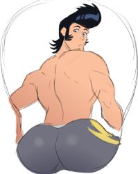 Rule 34 | 1boy, aizenhower, ass, black hair, dandy (space dandy), looking at viewer, male focus, topless male, solo, space dandy, tagme