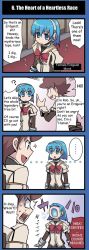 Rule 34 | ..., 1boy, 1girl, 4koma, :o, ?, ^^^, alternate language, android, artist request, belt, blue eyes, blue hair, bow, brown hair, comic, empty eyes, english text, glint, gnome (totomono), hard-translated, head back, highres, human (totomono), ken to mahou to gakuen mono, official art, open mouth, powering up, profile, school uniform, short hair, smile, sparkle, spoken ellipsis, sweat, sweatdrop, third-party edit, translated, wide-eyed