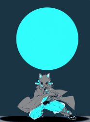 Rule 34 | 1boy, aqua theme, belt, covered face, facing viewer, fighting stance, fox mask, full moon, haori, highres, japanese clothes, kimetsu no yaiba, long sleeves, looking at viewer, male focus, mask, medium hair, monochrome, moon, on one knee, outstretched leg, pants, ready to draw, rutu, sabito (kimetsu), sandals, simple background, solo, sword, tabi, weapon, zouri