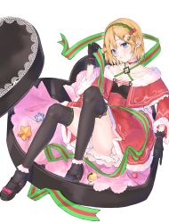 Rule 34 | 1girl, alternate breast size, alternate costume, ass, bad id, bad pixiv id, bell, black gloves, black legwear, blonde hair, blue eyes, box, breasts, choker, christmas, frilled choker, frills, fur trim, gloves, green ribbon, grin, hair bell, hair ornament, high heels, highres, hololive, hololive english, kiaoekakishitai, knees up, lace, lace-trimmed gloves, lace trim, looking at viewer, mary janes, red skirt, ribbon, shoes, short hair, simple background, sitting, skirt, small breasts, smile, solo, star (symbol), striped ribbon, thighs, virtual youtuber, watson amelia, white background