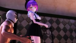 Rule 34 | 1boy, 1girl, 3d, all fours, animated, ass, beret, doggystyle, girl on top, green eyes, hat, hololive, maid, mask, purple eyes, pussy, sex, sex from behind, short hair, sound, tokoyami towa, video, virtual youtuber, window
