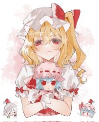 Rule 34 | 3girls, :3, aqua hair, blonde hair, blush, bow, braid, christmas, closed mouth, commentary request, corrupted twitter file, crossed arms, doll, flandre scarlet, fumo (doll), green bow, grey hair, hair between eyes, hat, hat ribbon, highres, holding, holding doll, izayoi sakuya, looking at viewer, maid headdress, mob cap, multiple girls, pink headwear, puffy short sleeves, puffy sleeves, red bow, red eyes, red ribbon, red vest, remilia scarlet, ribbon, santa hat, short hair, short sleeves, side ponytail, simple background, sleeve bow, sleeve ribbon, smile, touhou, twin braids, twitter username, upper body, uzmee, vest, white background, white headwear, wrist cuffs