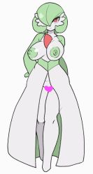 Rule 34 | 1girl, animated, animated gif, bare arms, bouncing breasts, breasts, censored, closed mouth, colored nipples, creatures (company), full body, game freak, gardevoir, gen 3 pokemon, green hair, green nipples, heart, heart censor, large breasts, legs, nintendo, nipples, no humans, nude, pokemon, pokemon (creature), red eyes, serious, simple background, solo, uenoshita sayuu, walking, white background