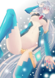 Rule 34 | 1girl, ahoge, aqua nails, arc system works, bad id, bad pixiv id, blazblue, breasts, cherry, cosplay, detached sleeves, covered erect nipples, artistic error, eyepatch, female focus, fingernails, food, from below, fruit, kisui-tiai, large breasts, long fingernails, long hair, midriff, mu-12, mu-12 (cosplay), nail polish, nu-13, red eyes, revealing clothes, sharp fingernails, silver hair, solo, thighhighs, underboob, very long hair