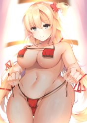 Rule 34 | absurdres, akai haato, akai haato (hololive summer 2019), aqua eyes, ass, bikini, blonde hair, breasts, closed mouth, covered erect nipples, curvy, eyepatch bikini, hair ornament, hair ribbon, heart, heart hair ornament, highres, hololive, large breasts, long hair, looking at viewer, navel, one side up, plump, red bikini, red ribbon, ribbon, ryochan (papipopi), side-tie bikini bottom, smile, stomach, swimsuit, thick thighs, thigh gap, thighs, twintails, untying, very long hair, virtual youtuber