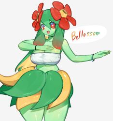 Rule 34 | bellossom, blonde hair, blue eyes, blush stickers, bracelet, breasts, cleavage, creatures (company), dancing, flower, game freak, gen 2 pokemon, green hair, highres, jewelry, large breasts, long hair, looking at viewer, midriff, monster girl, multicolored eyes, multicolored hair, navel, nintendo, plant girl, pokemon, pokemon (creature), red eyes, red hair, skirt, smile, thick thighs, thighs, togetoge, wide hips