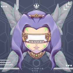 Rule 34 | 1girl, butterfly wings, digimon, digimon frontier, facial mark, fairimon, hair ornament, insect wings, jewelry, lips, mask, purple hair, solo, visor (armor), wings