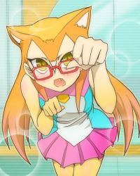 Rule 34 | alternate hair color, angry, animal ears, blush, cathy (yu-gi-oh!), glasses, school uniform, yu-gi-oh!, yuu-gi-ou, yuu-gi-ou zexal