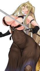 Rule 34 | 1girl, :o, alternate costume, animal ears, arm strap, armpits, ascot, bare shoulders, belt, black ascot, black gloves, blonde hair, blue eyes, breasts, brown belt, brown skirt, centaur, centorea shianus, chest belt, cleavage, commentary request, cowboy shot, elbow gloves, gloves, hair between eyes, high-waist skirt, highres, holding, holding sword, holding weapon, horse ears, imaani, large breasts, long hair, long skirt, looking at viewer, monster girl, monster musume no iru nichijou, multiple legs, open clothes, open mouth, open shirt, pointy ears, ponytail, shirt, sidelocks, simple background, skirt, sleeveless, sleeveless shirt, solo, standing, sword, taur, very long hair, weapon, white background