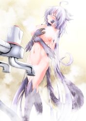 Rule 34 | 1girl, absurdres, ahoge, blush, breasts, censored, censored nipples, claws, closed eyes, colored eyelashes, commentary request, convenient censoring, cowboy shot, dragon girl, dragon horns, dragon tail, faucet, g (genesis1556), hair between eyes, hand on own chest, highres, horns, large breasts, light purple hair, long hair, monster girl, navel, nude, original, parted lips, rara (g (genesis1556)), scales, showering, sidelocks, solo, standing, steam, steam censor, stomach, tail, very long hair, wet