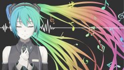 Rule 34 | 1girl, alternate color, closed eyes, female focus, hatsune miku, headphones, heisei yutorin, long hair, multicolored hair, music, smile, solo, twintails, upper body, vocaloid, wind