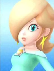 Rule 34 | 1girl, animated, animated gif, blonde hair, blue eyes, earrings, jewelry, lips, looking at viewer, lowres, mario (series), mario party, nintendo, rosalina, super mario bros. 1
